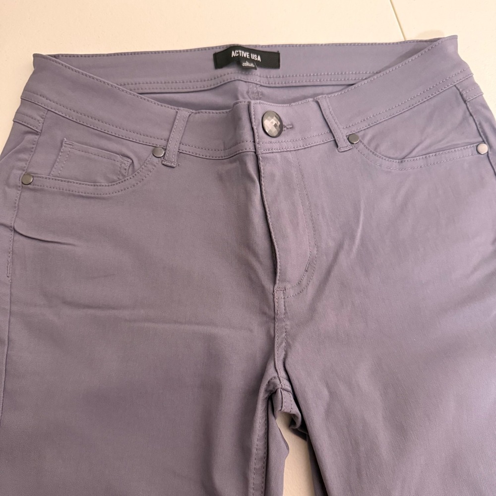 Active USA Women Purple Skinny Pants Stretch P1153 Mauve Slate Slim Fit Large